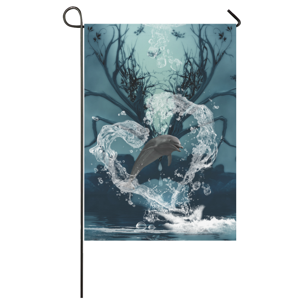 Dolphin jumping by a heart Garden Flag 28''x40'' （Without Flagpole）