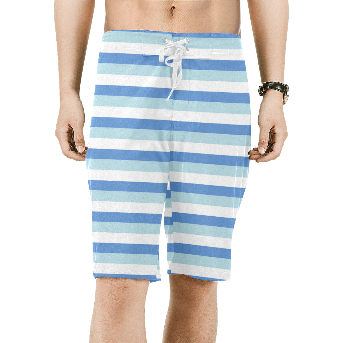 Blue Stripes Men's All Over Print Board Shorts (Model L16)