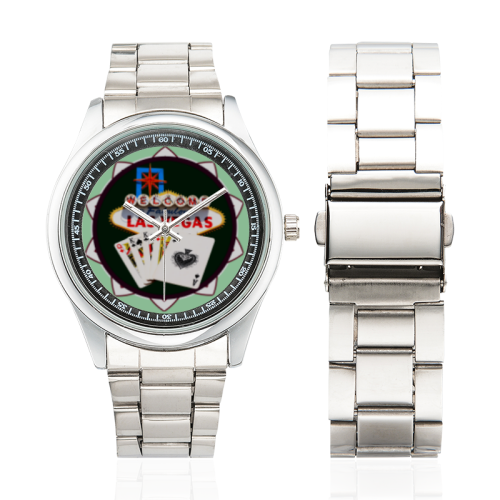 LasVegasIcons Poker Chip - Poker Hand Men's Stainless Steel Watch(Model 104)