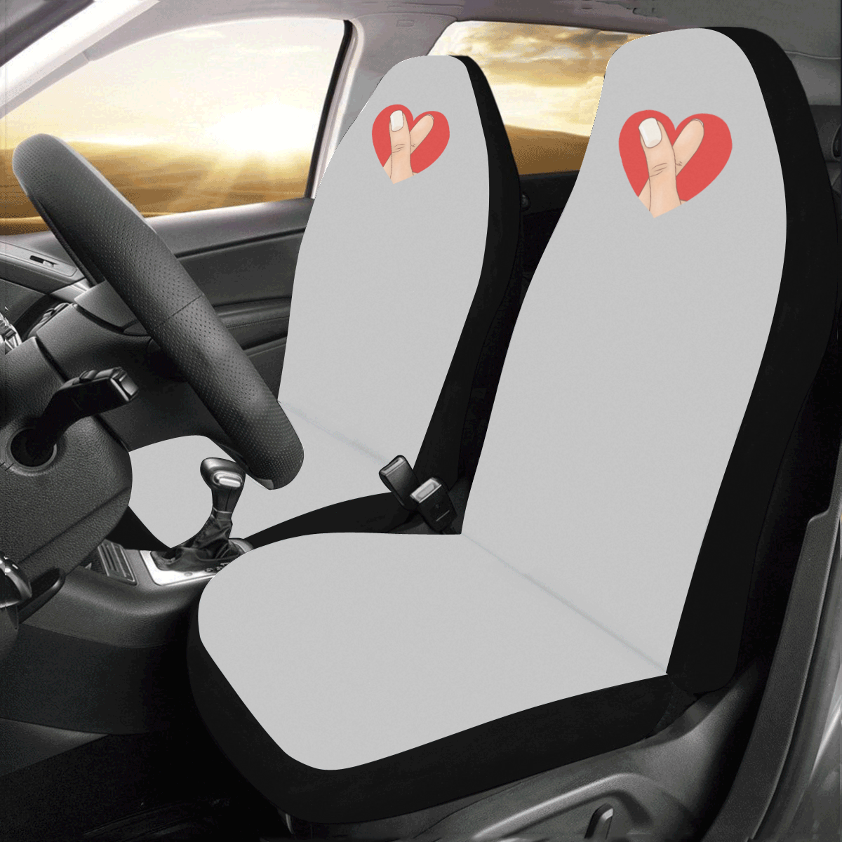 Red Heart Fingers on Silver Car Seat Covers (Set of 2)