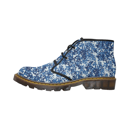 Digital Blue Camouflage Women's Canvas Chukka Boots/Large Size (Model 2402-1)