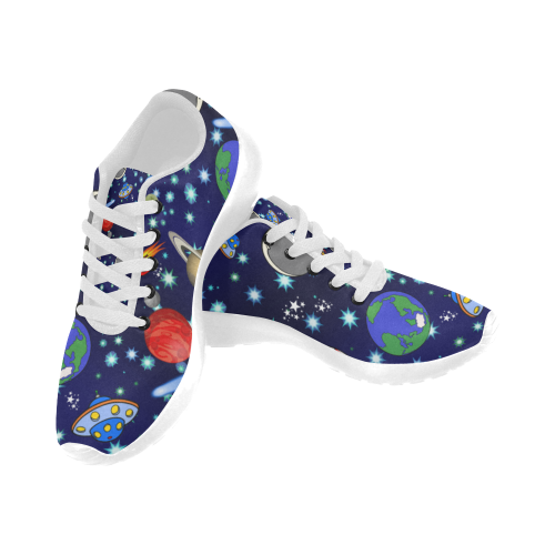 Galaxy Universe - Planets,Stars,Comets,Rockets (White Laces) Kid's Running Shoes (Model 020)