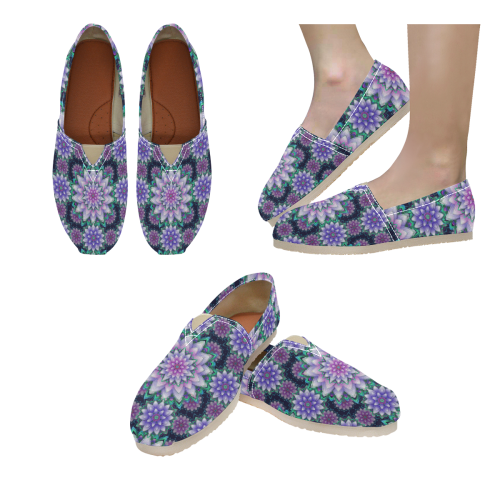 Lotus Flower Ornament - Violet and green Women's Classic Canvas Slip-On (Model 1206)