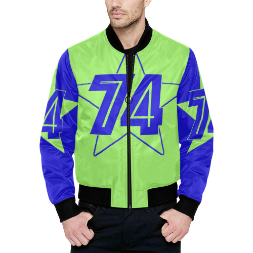 Dundealent 745 star seahawks II Green/Blue All Over Print Quilted Bomber Jacket for Men (Model H33)