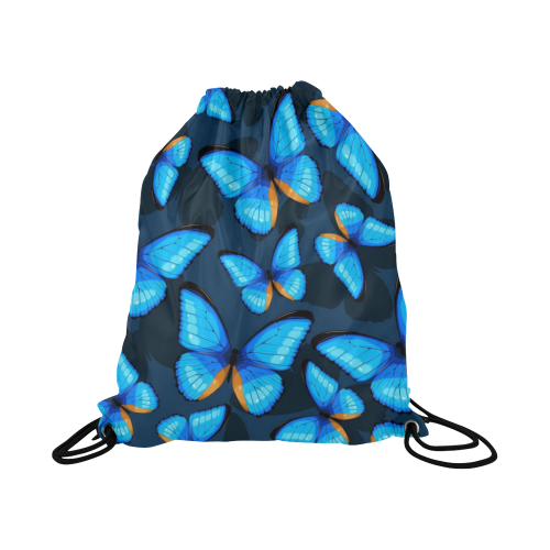 Blue Butterflies Large Drawstring Bag Model 1604 (Twin Sides)  16.5"(W) * 19.3"(H)