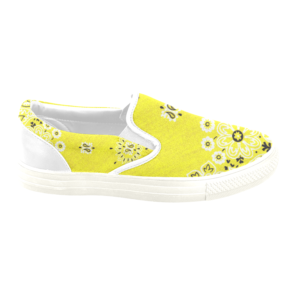 Grunge Yellow Bandana white trim Slip-on Canvas Shoes for Men/Large Size (Model 019)