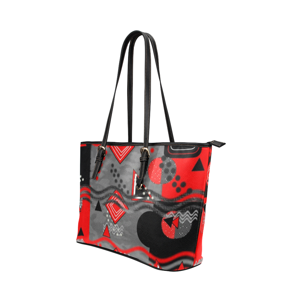 Red and black geometric designs By FlipStylez Designs leather tote bag Leather Tote Bag/Large (Model 1651)