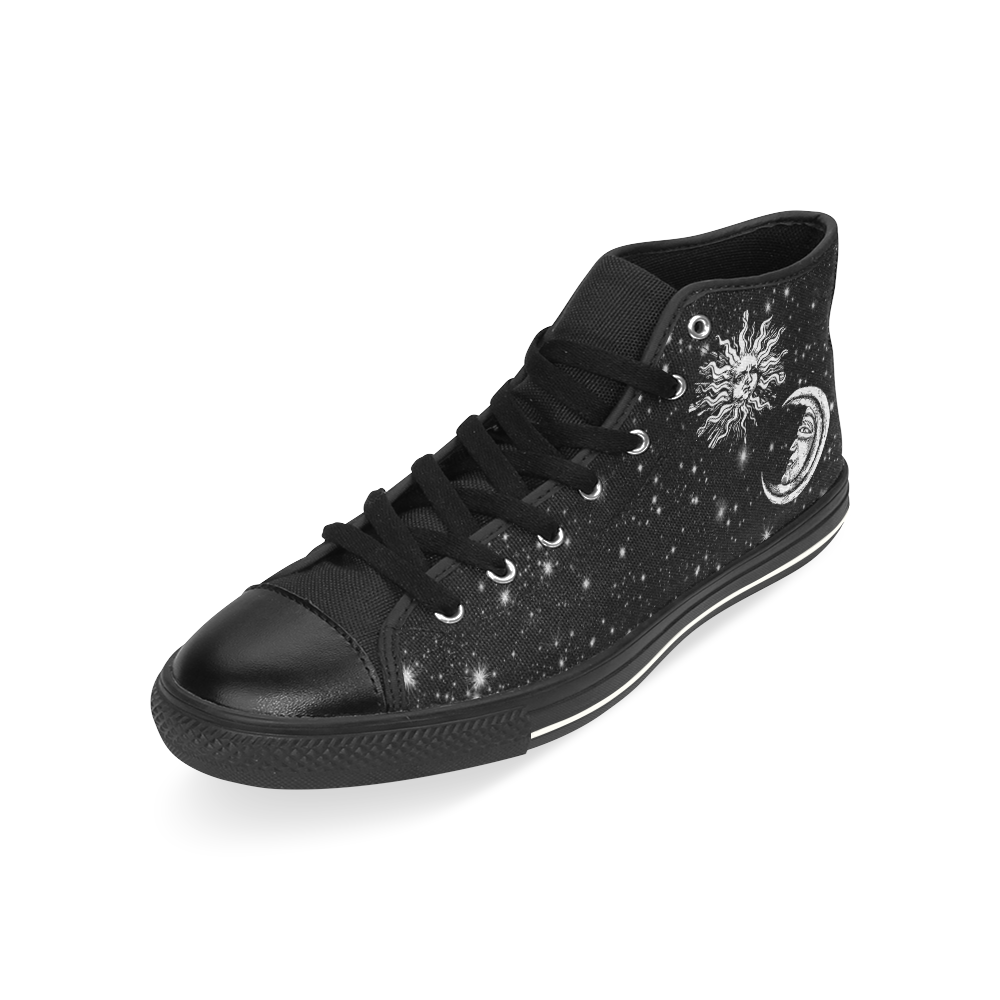 Mystic  Moon and Sun High Top Canvas Shoes for Kid (Model 017)