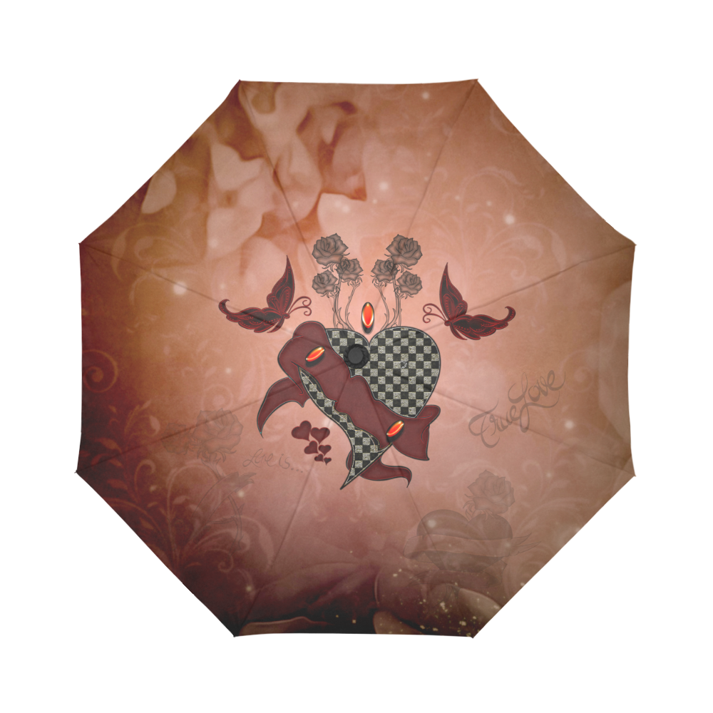 Heart with butterflies Auto-Foldable Umbrella (Model U04)