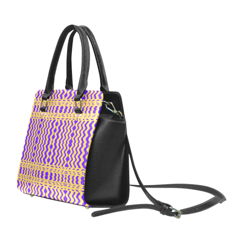 Purple Yellow Modern  Waves Lines Classic Shoulder Handbag (Model 1653)