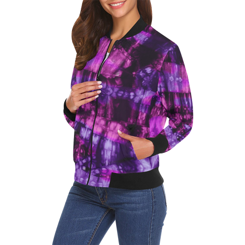 Pink N Purple Shibori Tie Dye All Over Print Bomber Jacket for Women (Model H19)