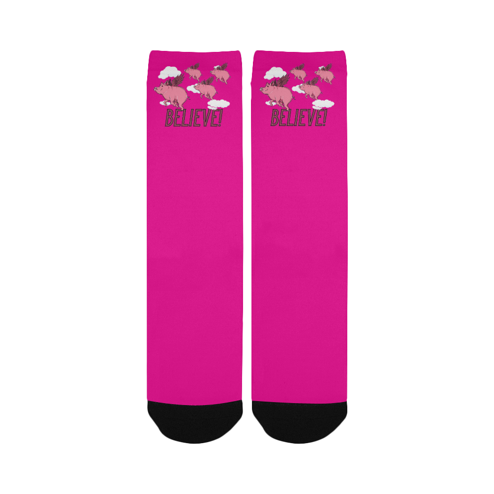 Believe Flying Pigs Women's Custom Socks