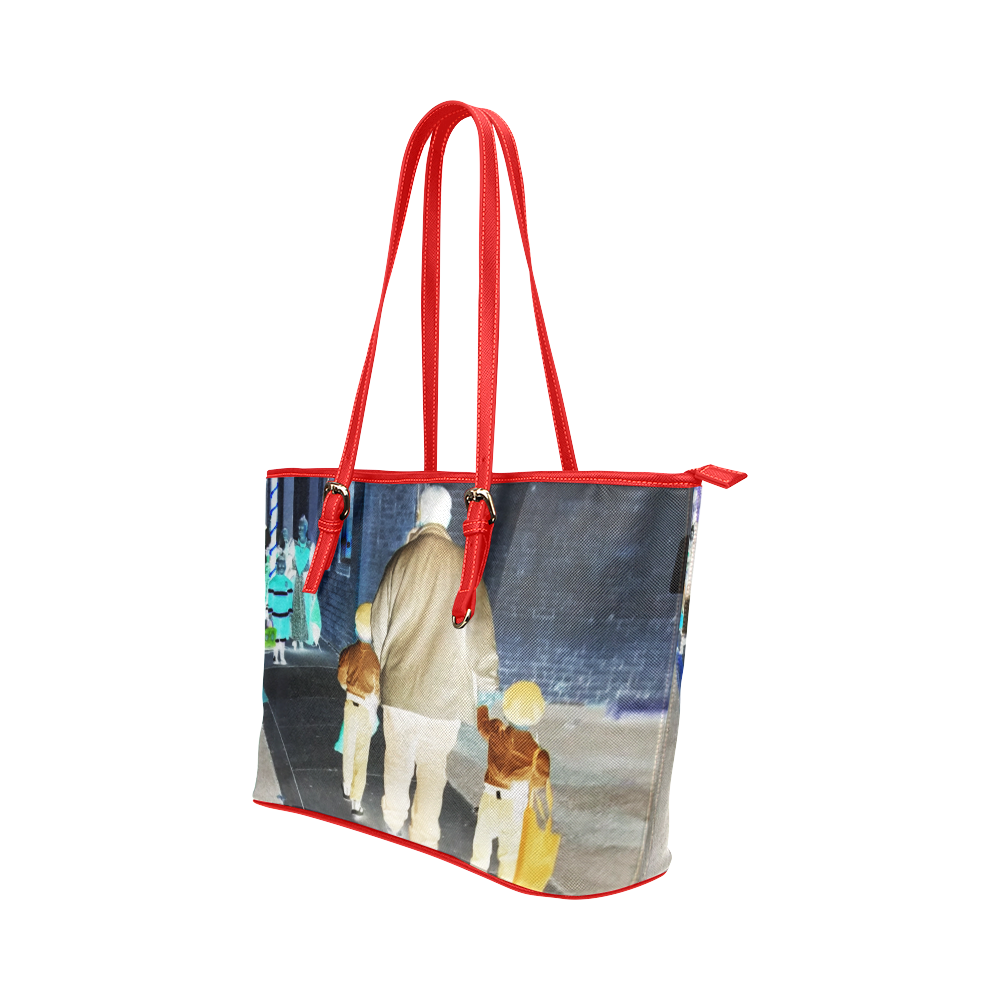 Ghosts roaming the street red Leather Tote Bag/Small (Model 1651)