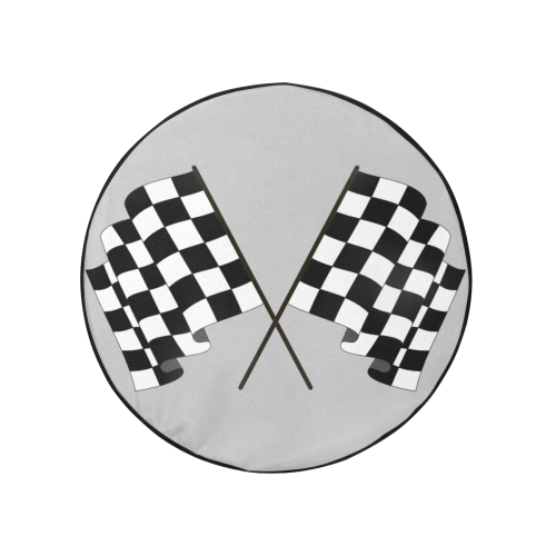 Checkered Race Flags on Black and Silver 32 Inch Spare Tire Cover