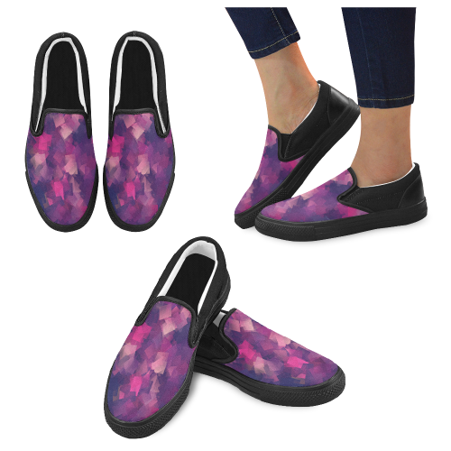 purple pink magenta cubism #modern Slip-on Canvas Shoes for Men/Large Size (Model 019)