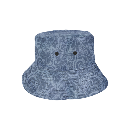 Denim with vintage floral pattern, blue boho All Over Print Bucket Hat for Men