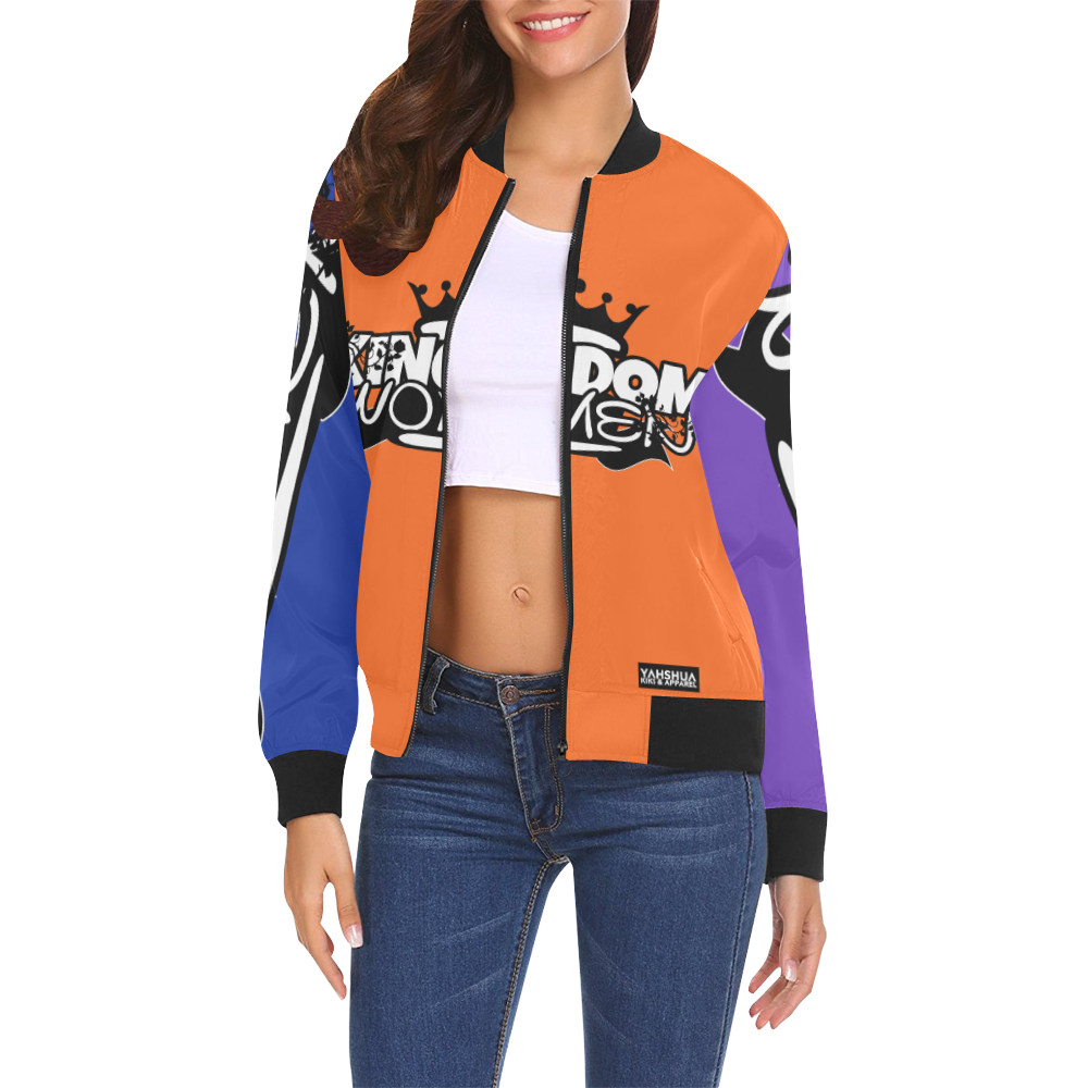 Blue/Orange/Purple All Over Print Bomber Jacket for Women (Model H19)