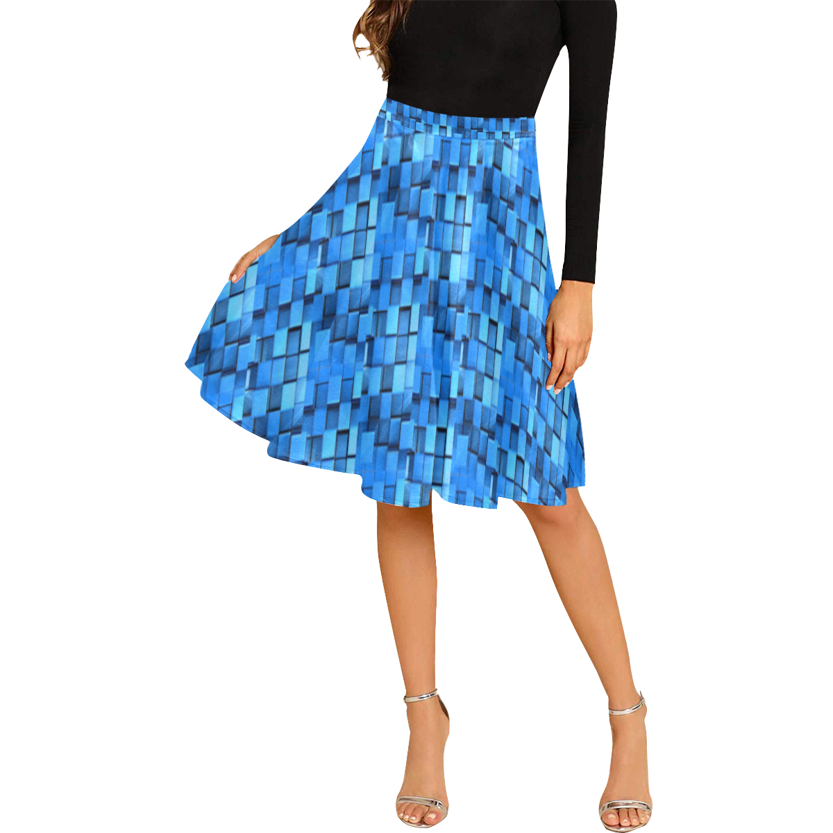 Graphic illusion Melete Pleated Midi Skirt (Model D15)