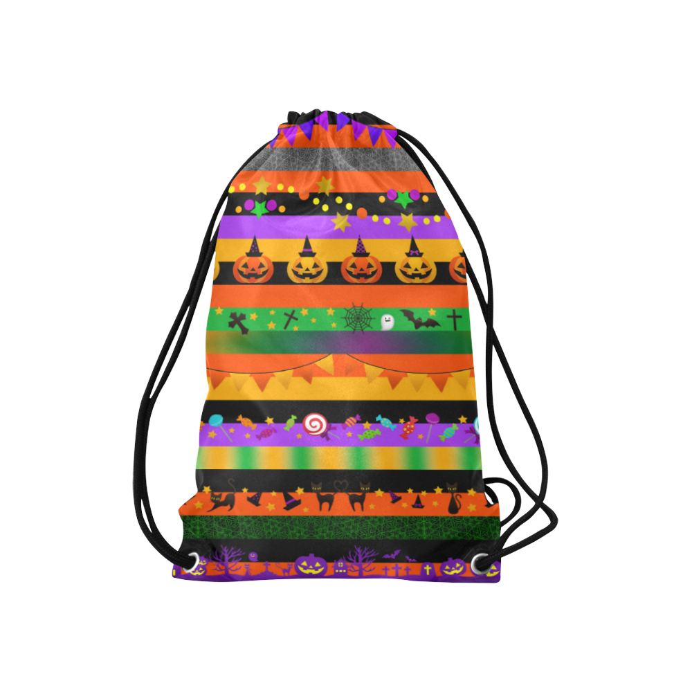 Halloween Icons Striped Small Drawstring Bag Model 1604 (Twin Sides) 11"(W) * 17.7"(H)