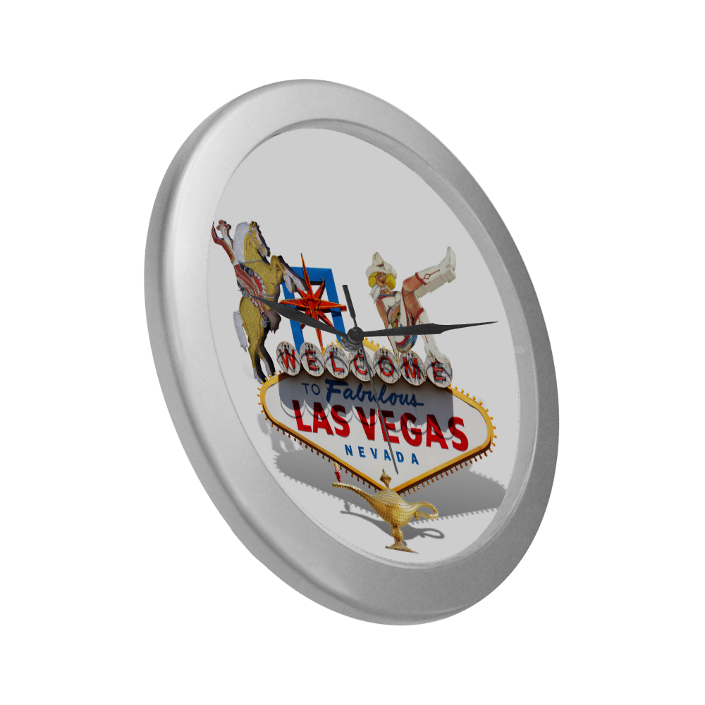 Las Vegas Welcome Sign Silver Color Wall Clock