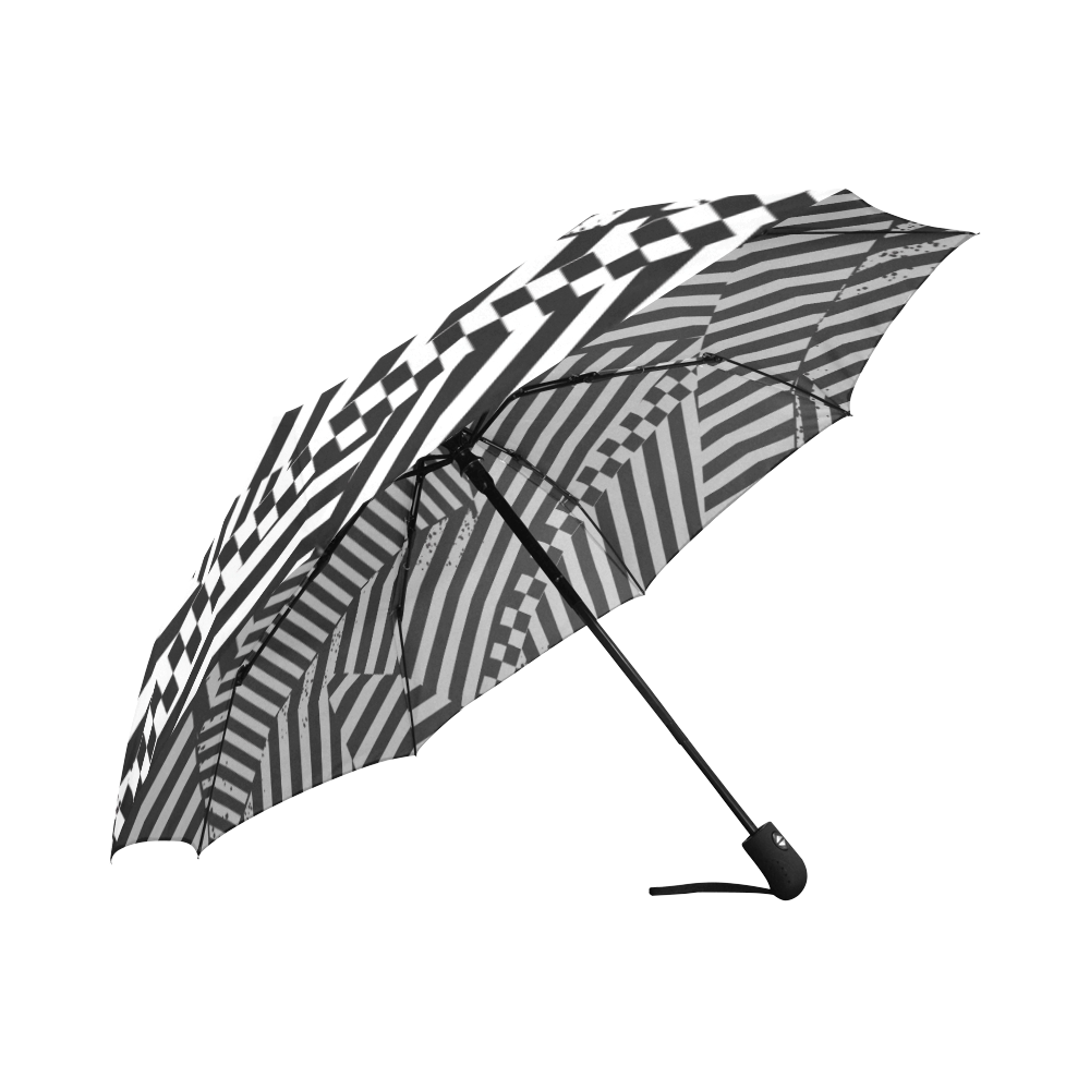 Black White Stripes and Checkerboard Auto-Foldable Umbrella (Model U04)