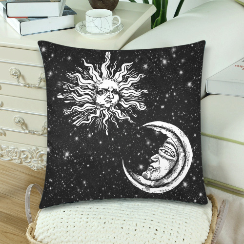 Mystic Moon and Sun Custom Zippered Pillow Cases 18"x 18" (Twin Sides) (Set of 2)