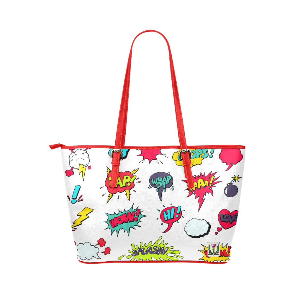 Fairlings Delight's Pop Art Collection- Comic Bubbles 53086q2 Leather Tote Bag/Small (Model 1651)
