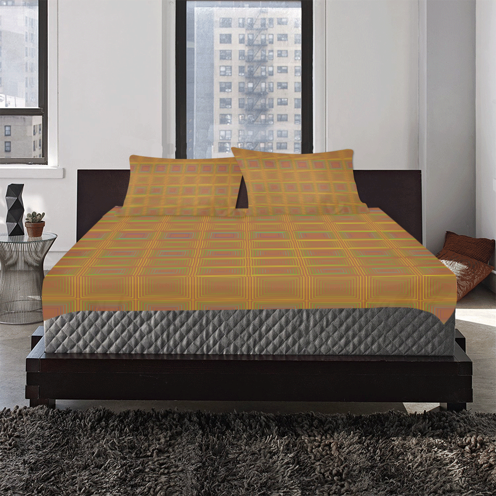 Siena pink multicolored multiple squares 3-Piece Bedding Set