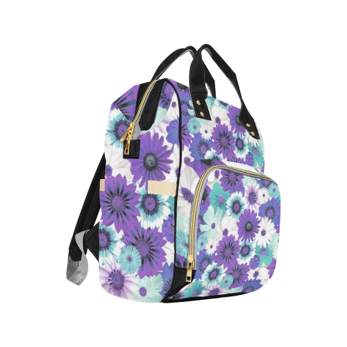 Spring Time Flowers 6 Multi-Function Diaper Backpack/Diaper Bag (Model 1688)
