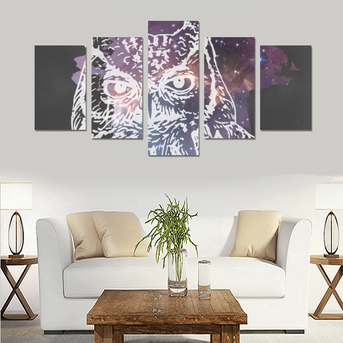 Cosmic Owl - Galaxy - Hipster Canvas Print Sets C (No Frame)