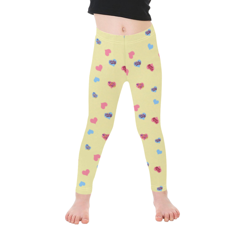 Pink-Blue Hearts-Wild Thing-Hot Stuff on Yellow Kid's Ankle Length Leggings (Model L06)