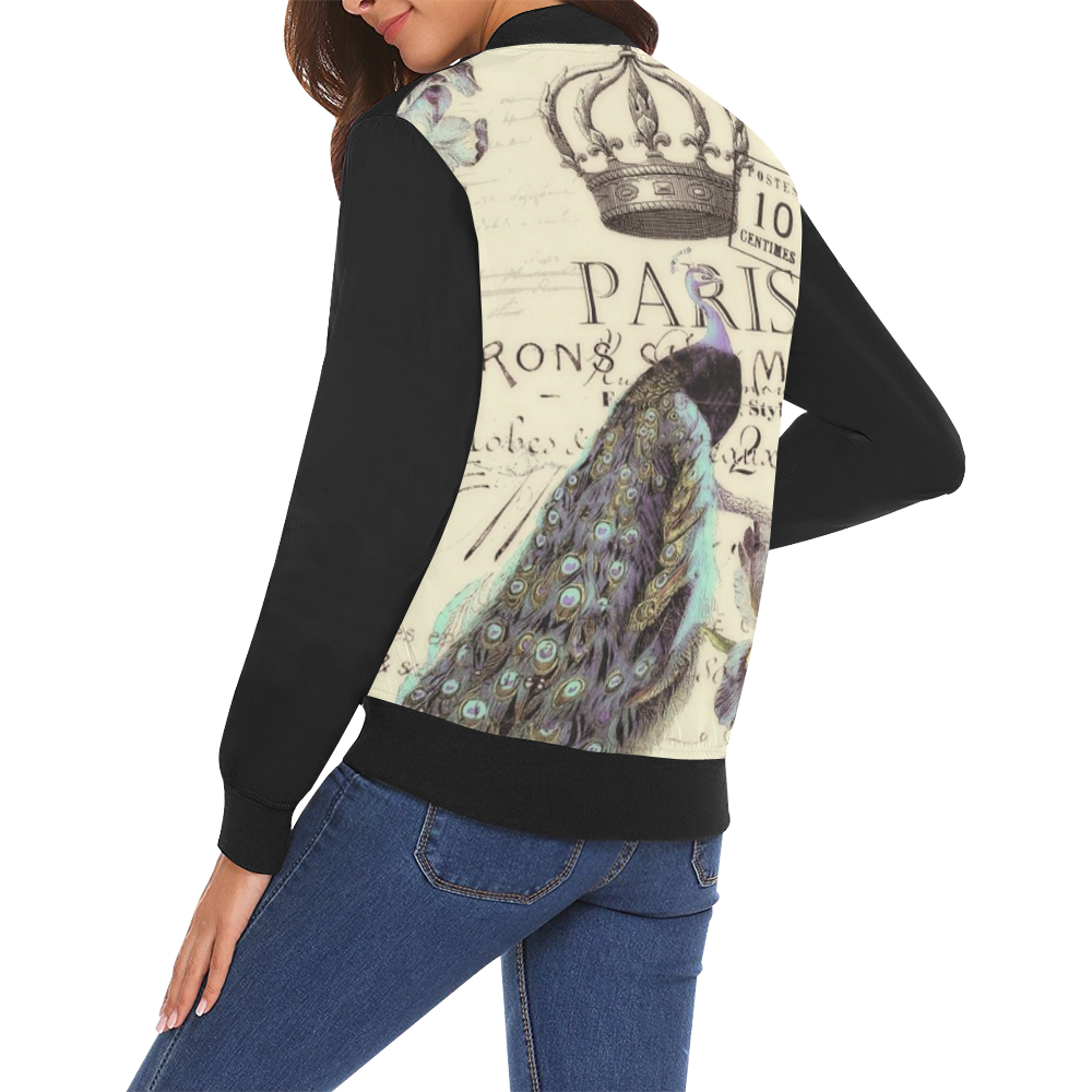 Peacock and crown All Over Print Bomber Jacket for Women (Model H19)
