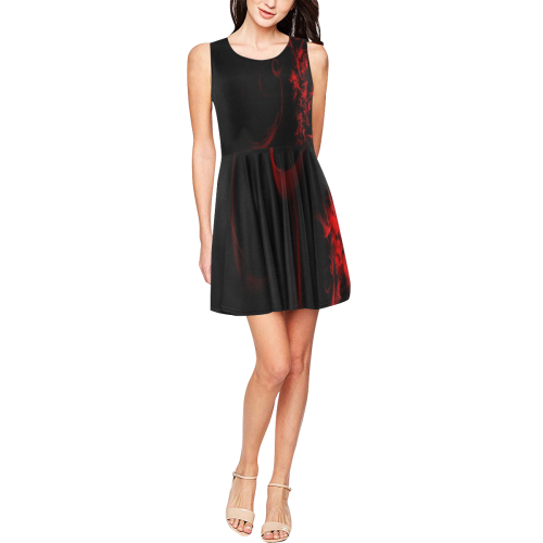 red-abstract Thea Sleeveless Skater Dress(Model D19)