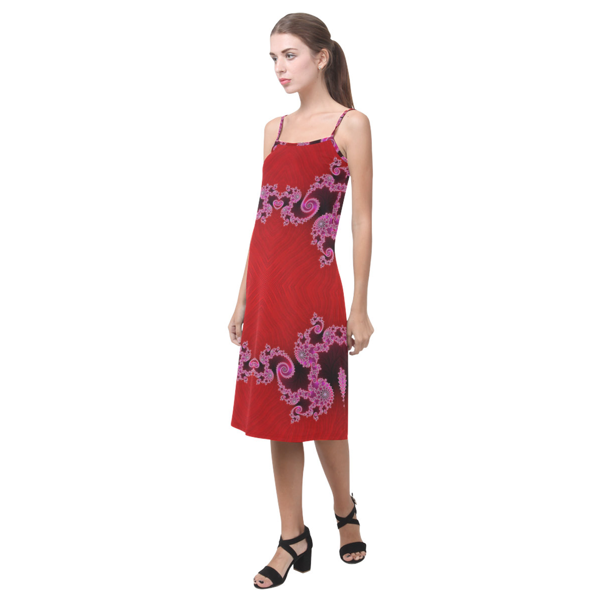 Red Pink Mauve Hearts and Lace Fractal Abstract 2 Alcestis Slip Dress (Model D05)