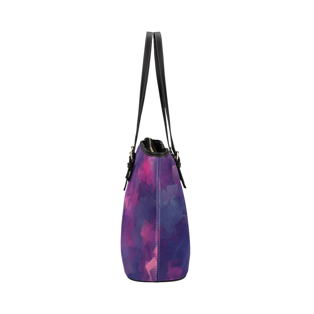 purple pink magenta cubism #modern Leather Tote Bag/Small (Model 1651)