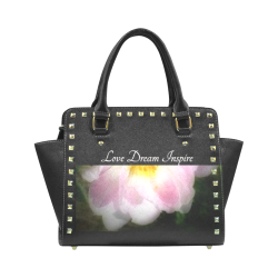 Black: Floating Pink Rose #LoveDreamInspireCo Rivet Shoulder Handbag (Model 1645)