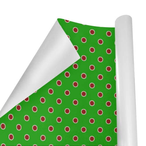 Red Polka Dots on Green Gift Wrapping Paper 58"x 23" (3 Rolls)