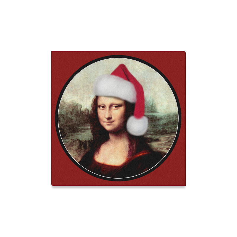 Christmas Mona Lisa with Santa Hat Red Canvas Print 16"x16"