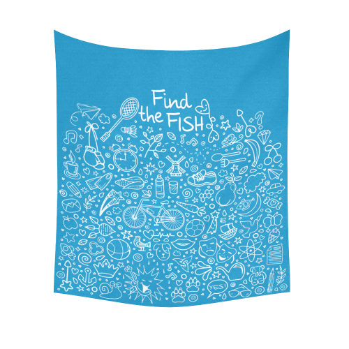Picture Search Riddle - Find The Fish 2 Cotton Linen Wall Tapestry 51"x 60"