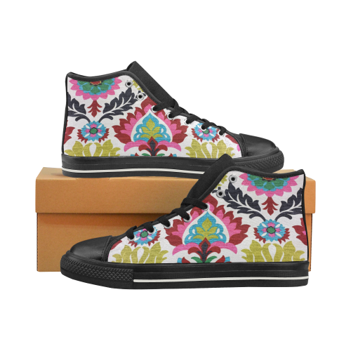 Abstract Flowers Black High Top Canvas Shoes for Kid (Model 017)