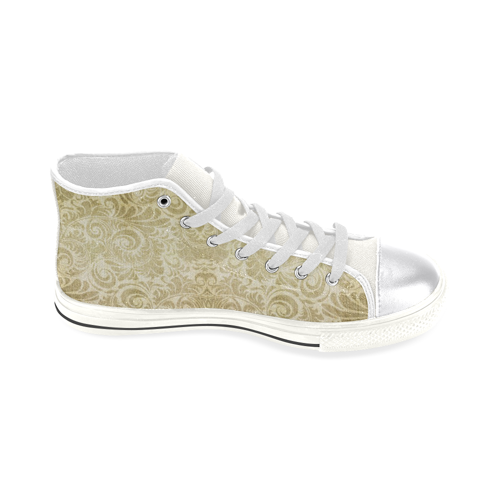 Denim, vintage floral pattern, beige gold yellow Women's Classic High Top Canvas Shoes (Model 017)