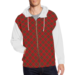 Red Tartan Plaid Pattern Vest Style White All Over Print Full Zip Hoodie for Men/Large Size (Model H14)