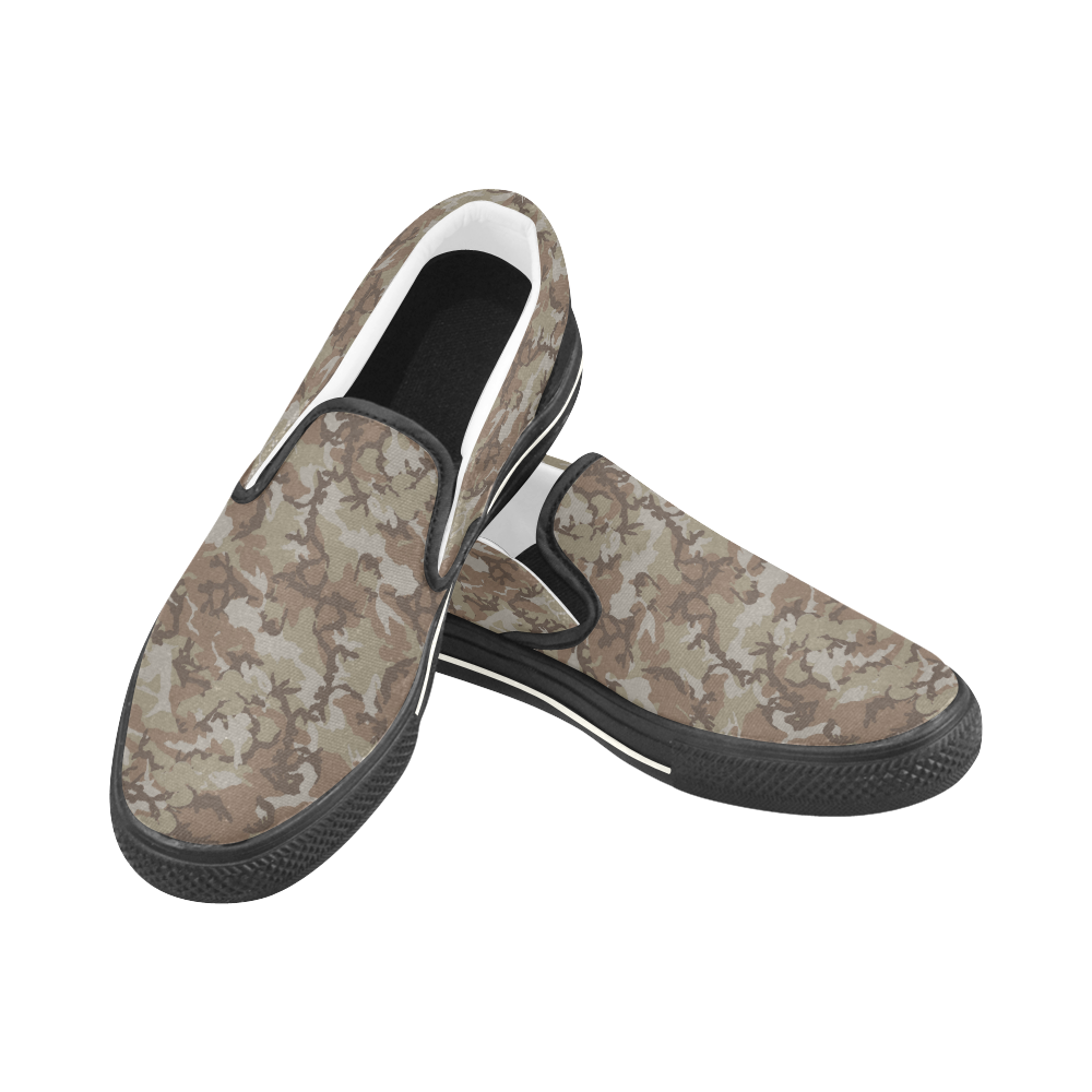 Woodland Desert Brown Camouflage Women's Slip-on Canvas Shoes/Large Size (Model 019)