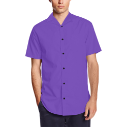 Flower Sugar Skull Purple Men's Short Sleeve Shirt with Lapel Collar (Model T54)