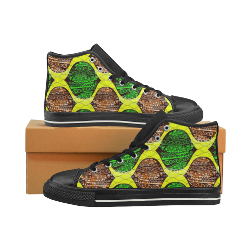 Green orange yellow afp Amerie' Bowde' High Top Canvas Shoes for Kid (Model 017)