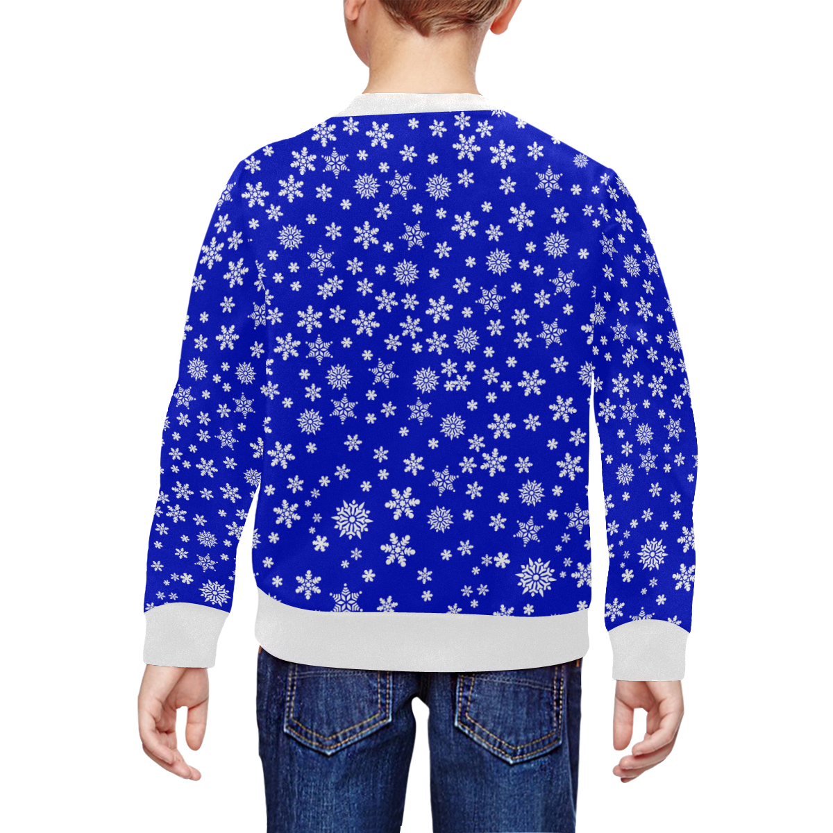 Christmas White Snowflakes on Blue All Over Print Crewneck Sweatshirt for Kids (Model H29)