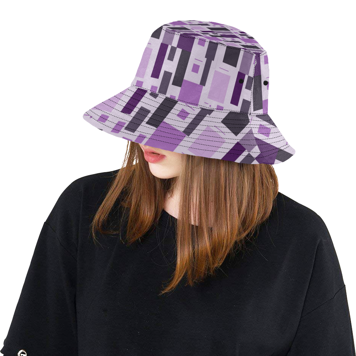Abstract Purple Squares All Over Print Bucket Hat