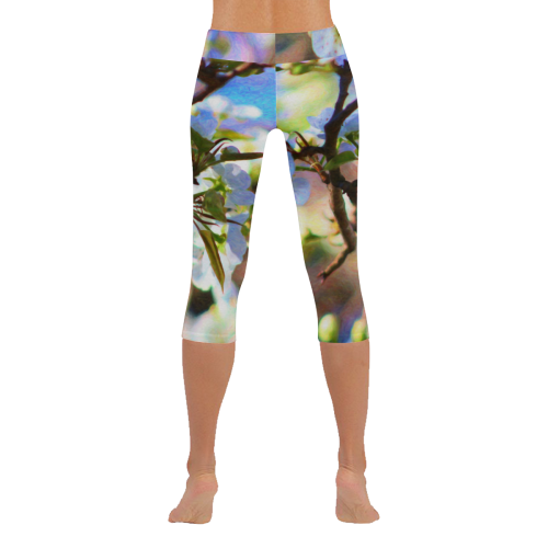 Pear Tree Blossoms Women's Low Rise Capri Leggings (Invisible Stitch) (Model L08)