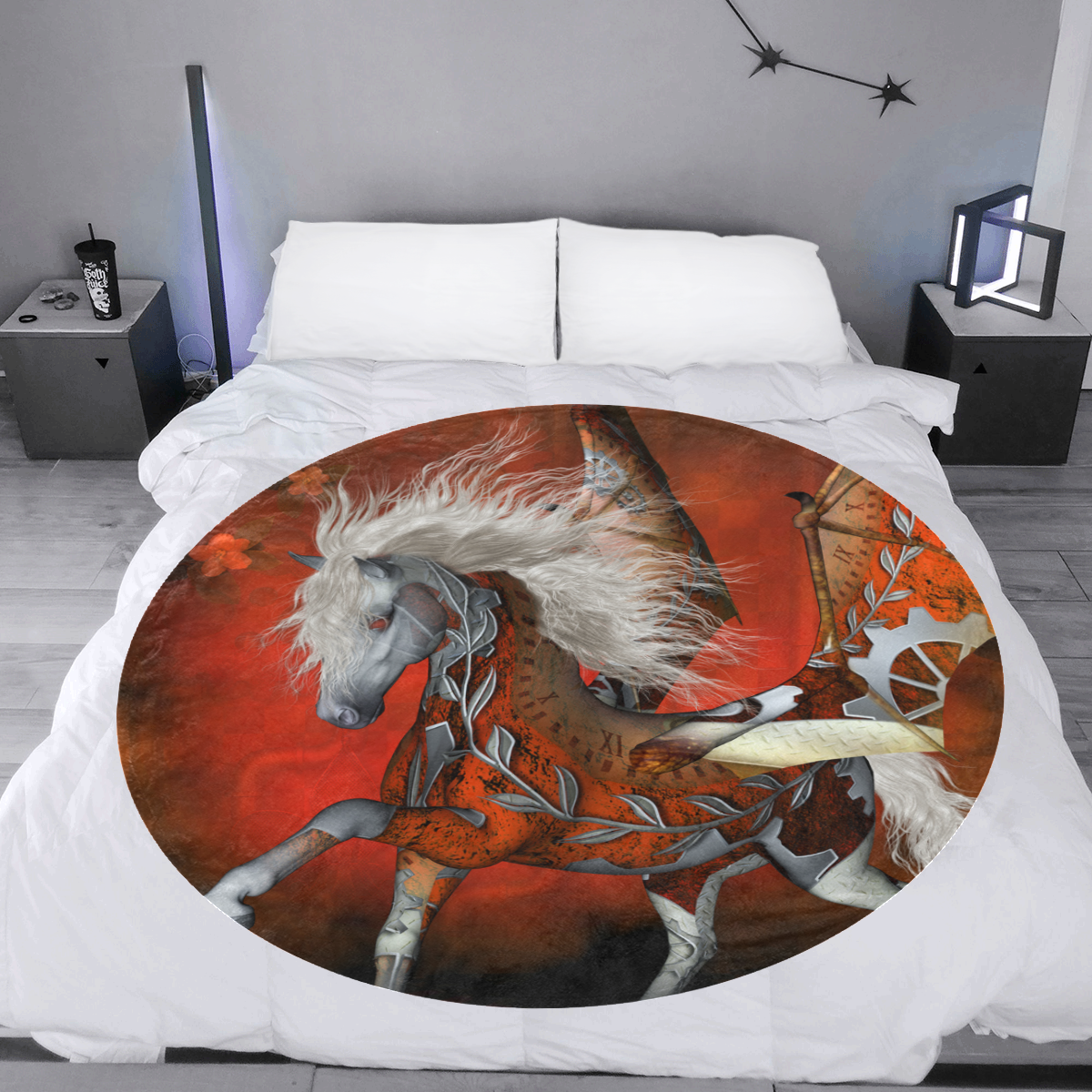 Awesome steampunk horse with wings Circular Ultra-Soft Micro Fleece Blanket 60"
