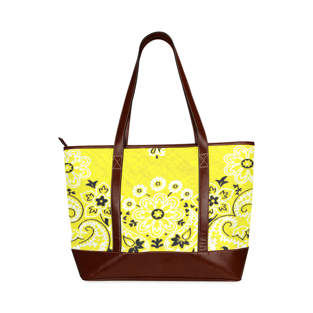 Grunge Yellow Bandana Tote Handbag (Model 1642)